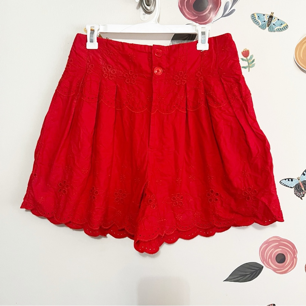 Free People Red High Waist Eyelet Shorts L